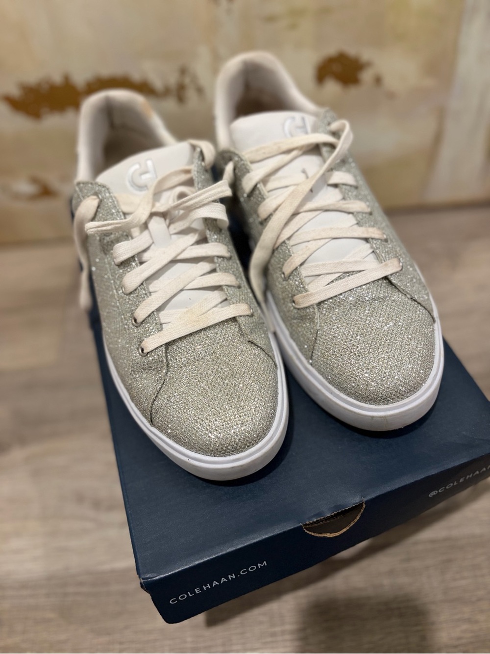 Cole Haan Women's Glitter Low-Top Sneakers in Silver and White